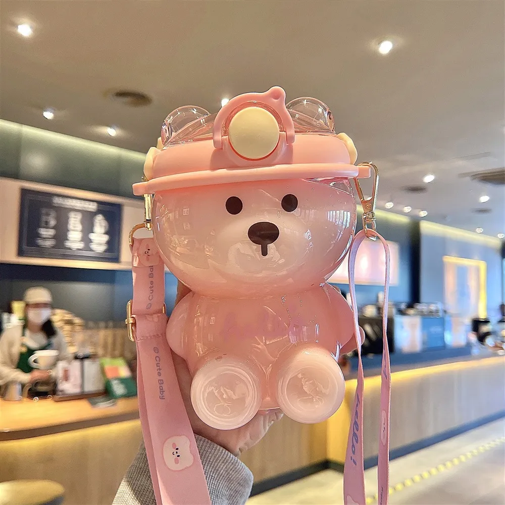 1 Liter Cute Bear Water Bottle For Girls: Leak Proof Travel Mug With ...