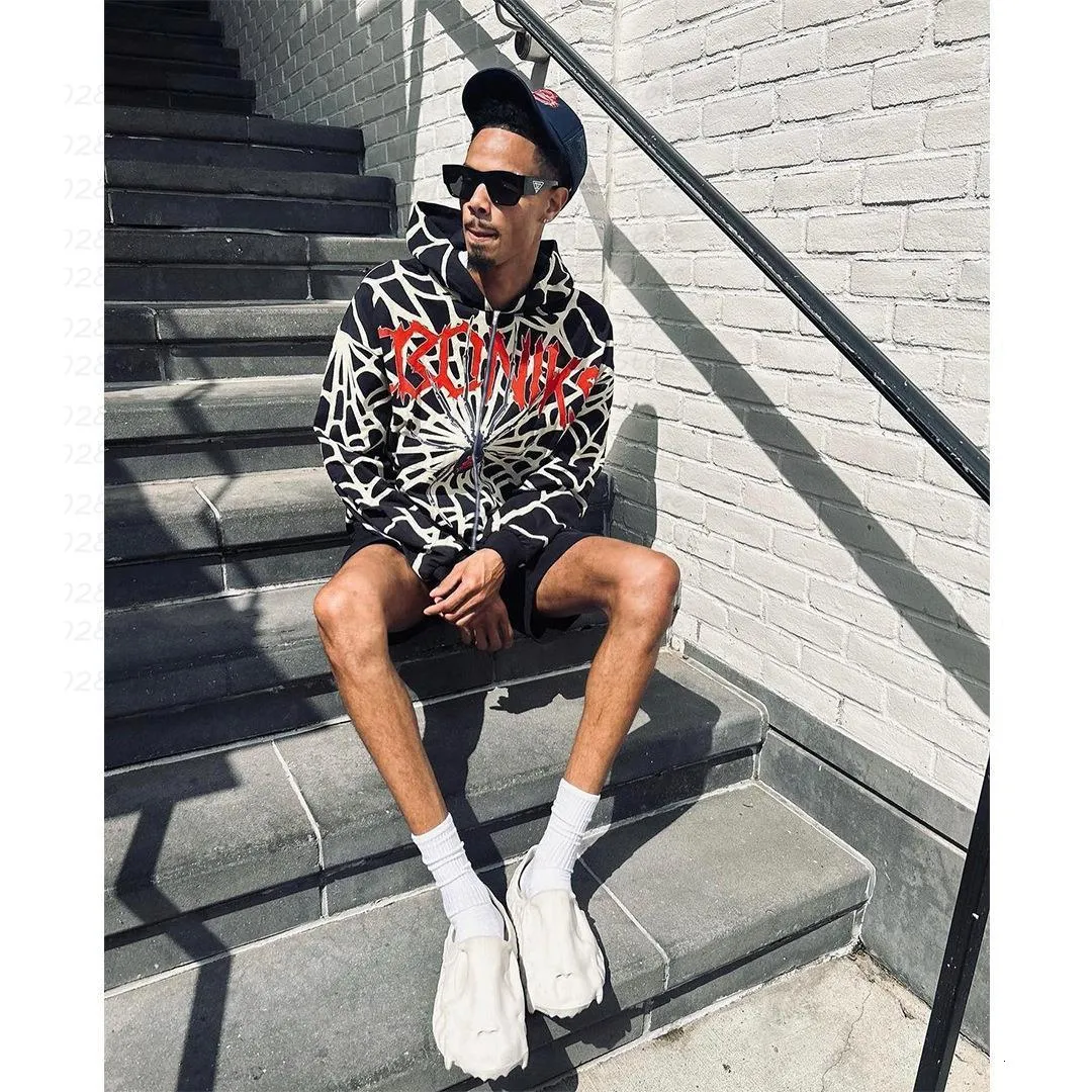 Erkek Ceket Moda Sokak Giyim Boy Örümcek Grafik Kapşonlu Gömlek Harajuku Anime Erkekler Y2K Giyim Hoodies Zip-Up Yüksek Street Ceket Sweatshirt 230926