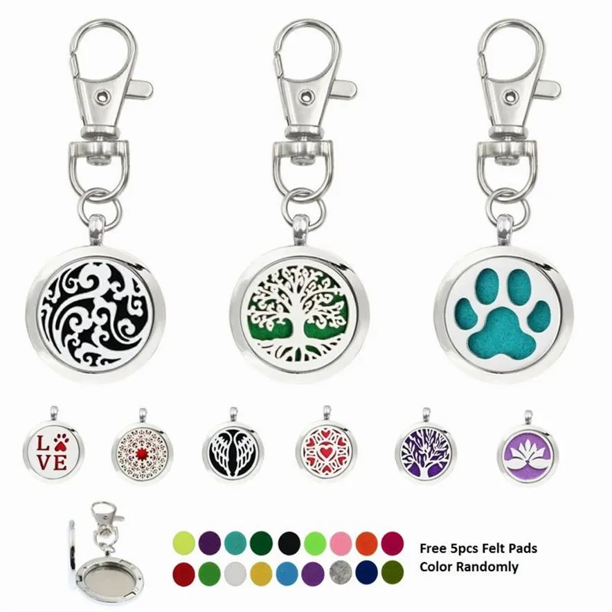 Tree of life Round cloud Essential Oil Aroma Diffuser Perfume Locket with Lobster clasp Keychain keyring With 5pcs Pads color298L