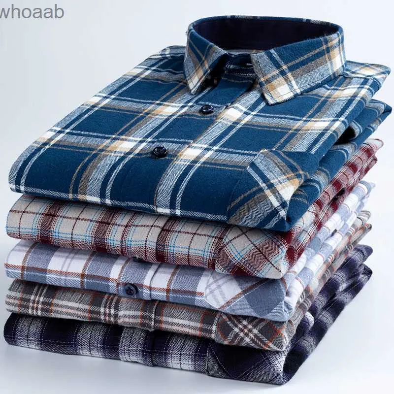 Men's Dress Shirts 2023 New 100% Cotton Sanding Fabric Standard-fit Men Casual Plaid Brushed Flannel Shirt Long-Sleeved Oversize Size S-6XL YQ230926