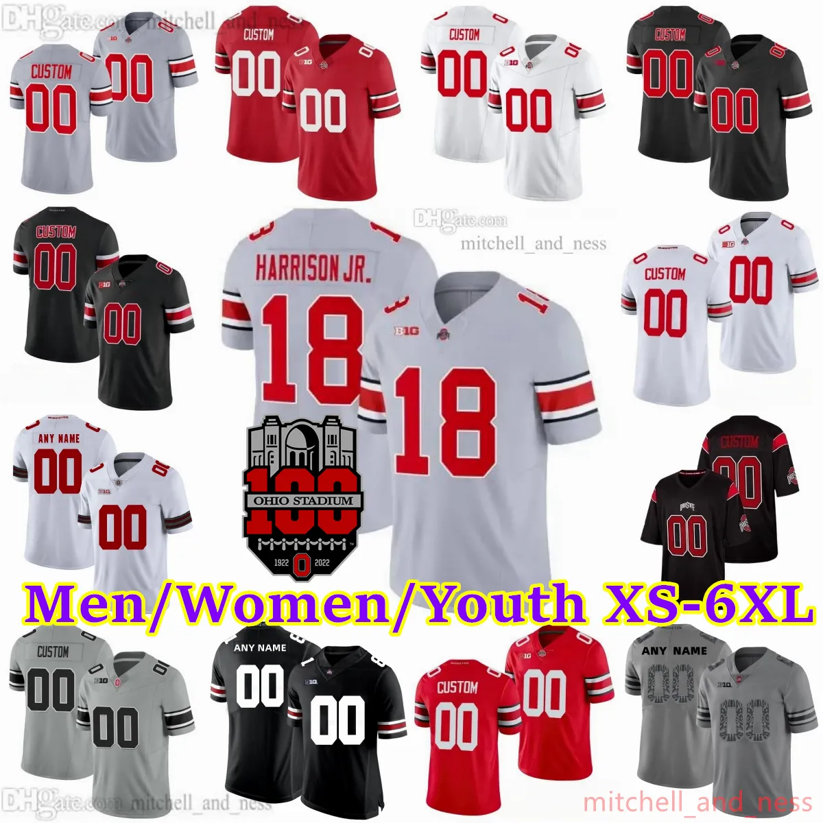 2023 Custom S-6XL NCAA Ohio State Buckeyes Justin Fields voetbalshirt 6 Kyle McCord 19 Chip Trayanum 18 Marvin Harrison Jr. 8 Cade Stover 22 Steele Chambers 33 Bruin