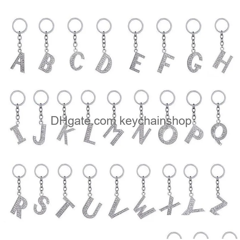 Nyckelringar A till Z Grapheme Crystal Inlaid Holders Söta nyckelmode Charms Buckle Keychain Accessories Lanyard Car Drop Delivery Jew Dhbqf