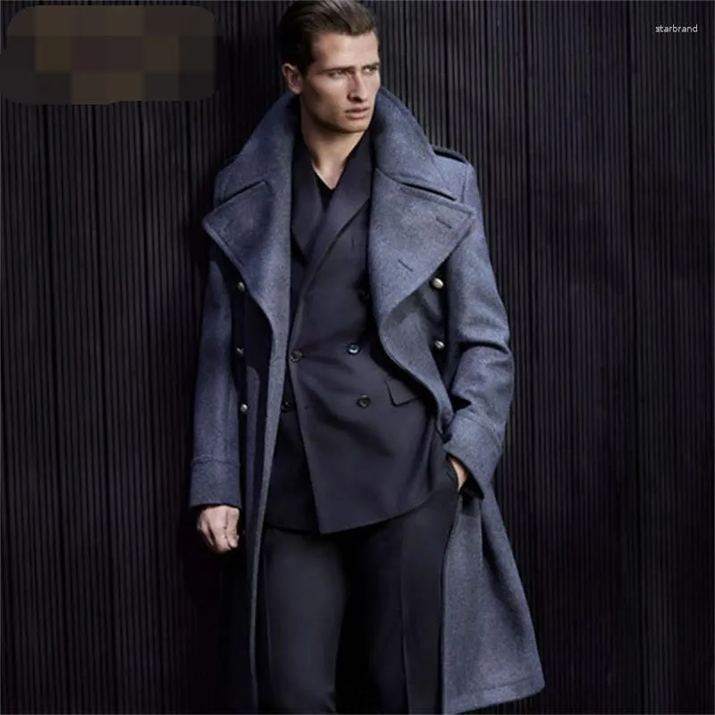 Men's Wool Windbreaker European Big Brand Winter Long Over-the-knee Woolen Coat Large Lapel Thick