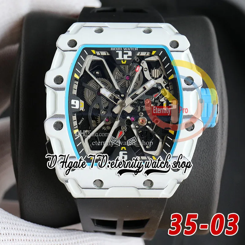 RRF 35-03 Ultima versione Giappone Miyota NH Orologio automatico da uomo Quarzo bianco TPT Cassa in fibra di carbonio Quadrante scheletrato Cinturino in caucciù nero Sport Super Edition Orologi eterni