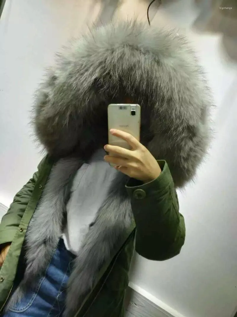 Women's Fur Fashion Factory Direct Unisex Winter Jacket Women Outwear Thick Parkas Hooded Real Light Grey