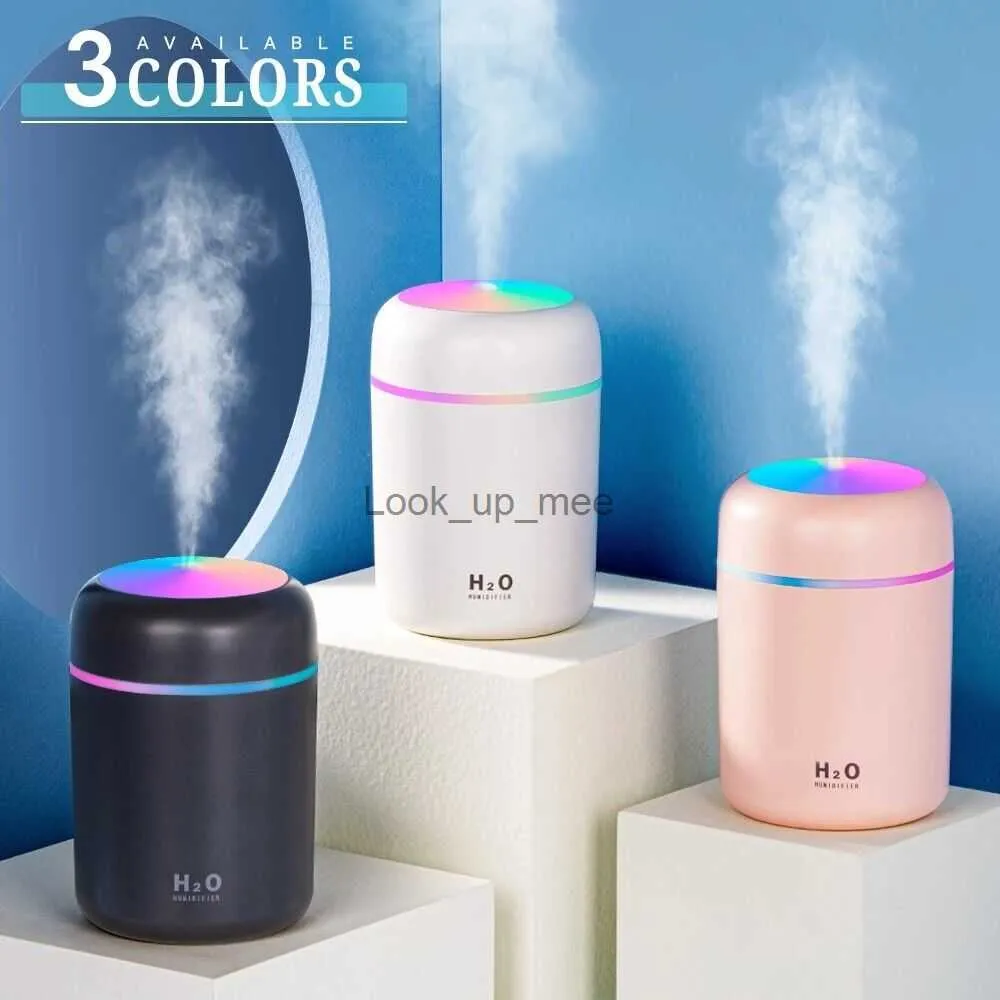 Humidifiers 1PC 300ML Air Humidifier Colorful Atmosphere Light Mute Humidification Mini Creative Colorful Cup Desktop Home Car Humidifier YQ230926