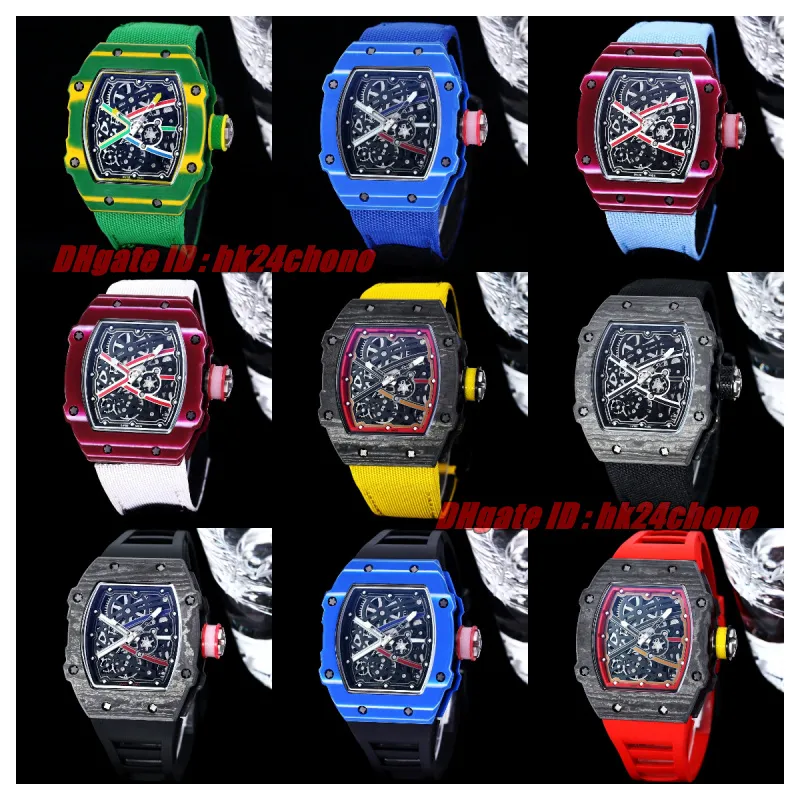 9 stijlen Hoge Kwaliteit Horloges 67-02 TPT Carbon Miyota Automatische Herenhorloge Skeleton Dial Textiel Armband Heren Horloges