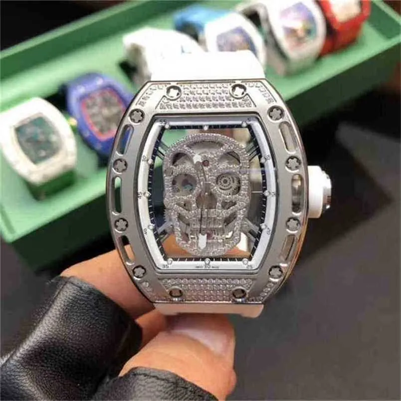 Originele ZF Factory Rm Milles luxe horloges Mechanische Rm5201 schedel volledig uitgehold met diamanten bezaaid