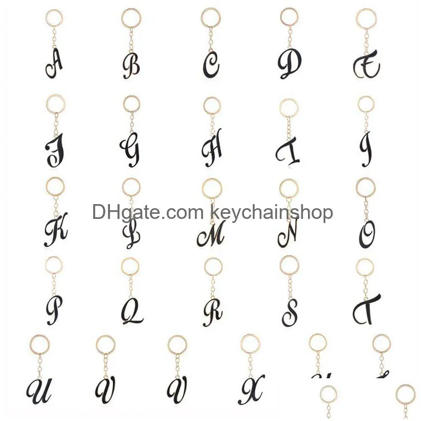 Key Rings Diy A-Z Letters Chain Gold Black Color Metal Keychain Women Car Ring Simple Name Holder Party Gift Jewelry Drop Delivery Dht47