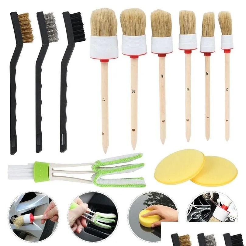 Brosses de nettoyage 12pcs / 1Set Kit de brosse de détail d'intérieur de voiture professionnelle Outils de roue de cheveux de sanglier 201214 Drop Livraison Home Garden Ott3T