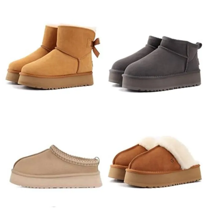 Man Women Bow Platform Botki Mini buty śnieżne KTÓRE BUT BOUCK PLUSH SHEEPSKIN PLUSH Casual Boots z kartą pudełka torby na kurz