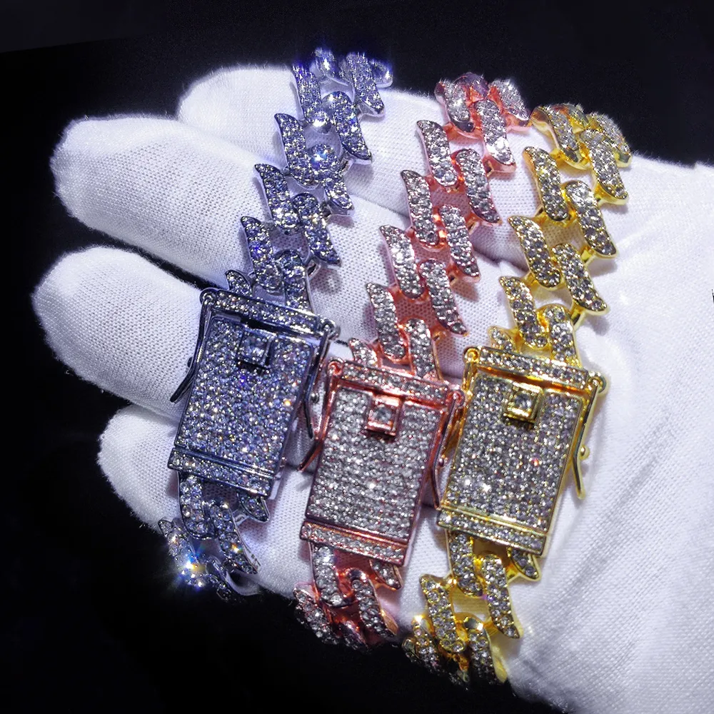 Moda Boguła z koralikami 16 mm mrożona kryształowa kubańska łańcuch łańcucha łańcucha dla kobiet mężczyzn Bling Rhinestone Bransoletki biodra Hip Hop biżuterii 230925