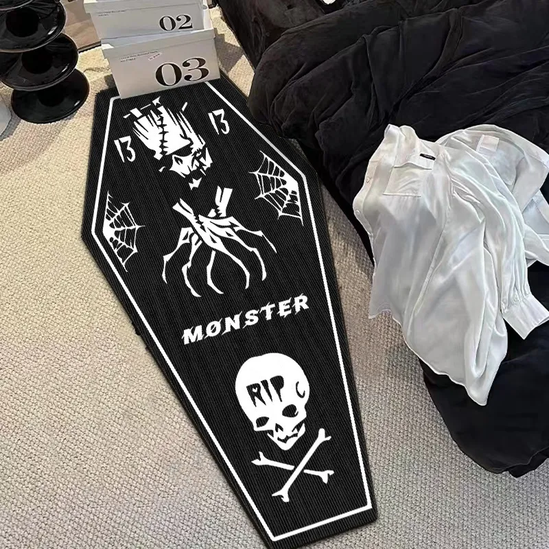 Mattor Cross Gothic Skeleton Mat Halloween Rug Coffin Bedroom Bed Rug Holiday Decoration Rug Living Room Outdoor Non-Slip Mat 230926