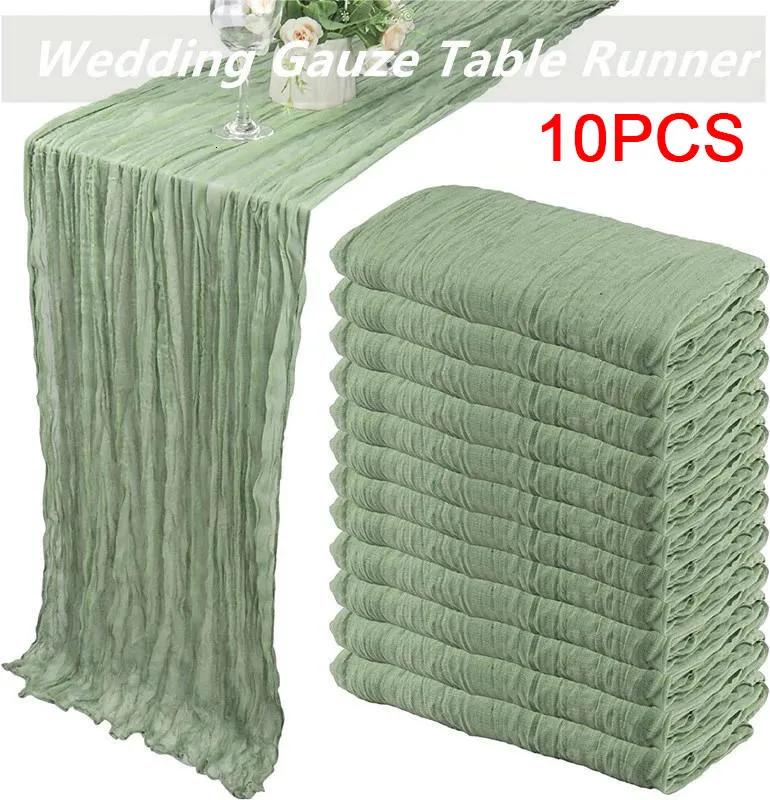 Bordslöpare 10st/set ostduk GASE TABLE RUNNER Rustic Wedding Table Decor 90*300cm Boho Wedding Reception Christmas Table Runners 230926