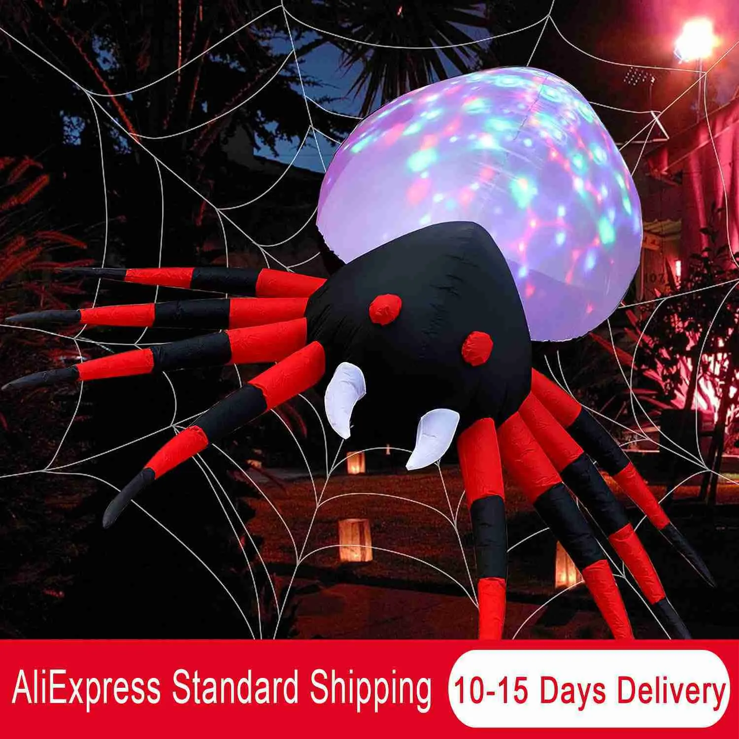 Décoration de fête 8 pieds gonflables Halloween araignée rouge géante lumières LED tourbillonnantes intégrées décorations de fête gonflables pour jardin extérieur pelouse T230926