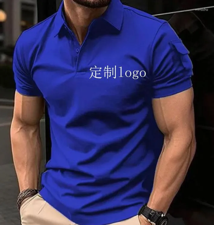 Men's Polos 2023 Summer Polo Shirt Solid Color Short-sleeved Lapel T-shirt Casual Fitted Top European And American Wear