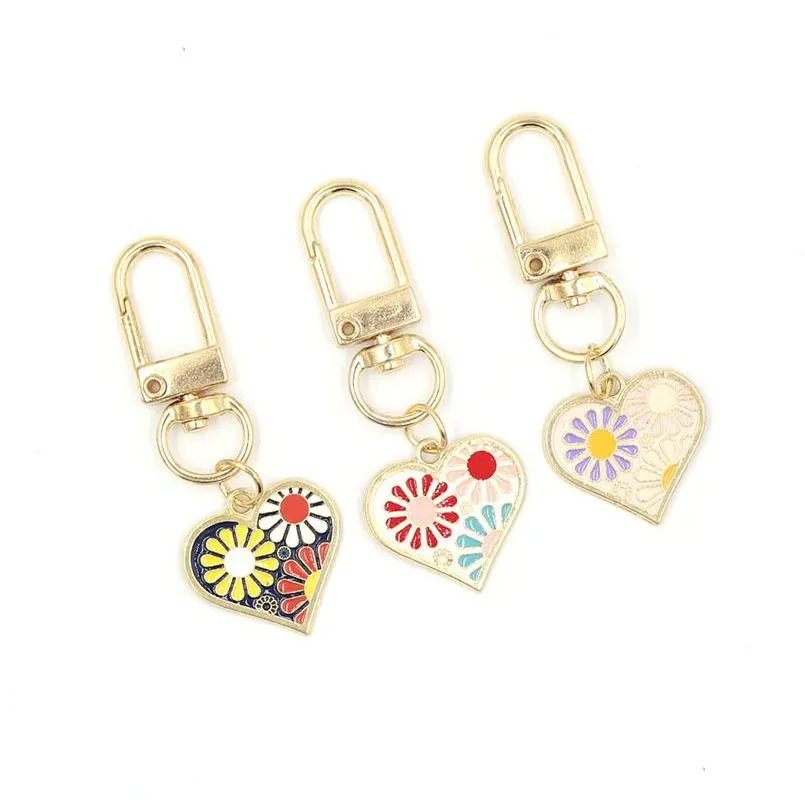 Key Rings Wholesale Sun Flower Heart Pendant Keychain Fashion Zipper Pl Charm Planner Charms Accessories Hangbag Hanging Pendants Keyr Dh4L1