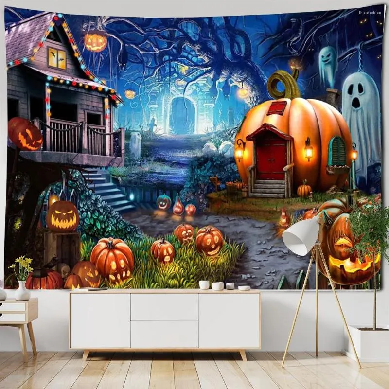 Tapisseries décoratives pour la maison, château effrayant, citrouille, chambre d'enfants, chambre à coucher, salon, salle à manger, mur d'Halloween amusant