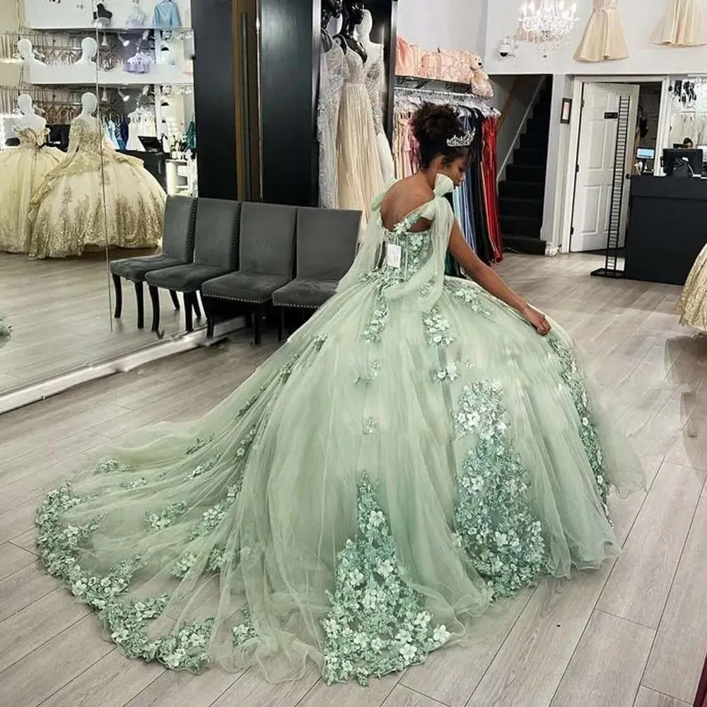 mint green quinceanera dresses Off-Shoulder Ball Green Ball gown Dress with Lace Appliques, Crystal Beads, Sweetheart Corset Back, and Bow Sash Condition single opp bag pack. Off-Shoulder Mint Green Quinceanera sage