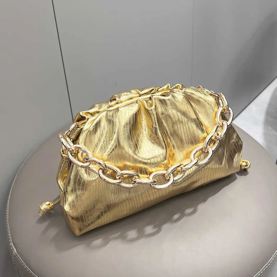 DHgate.com:Womens Gold Clutch Bag - Chic Woven Dumpling