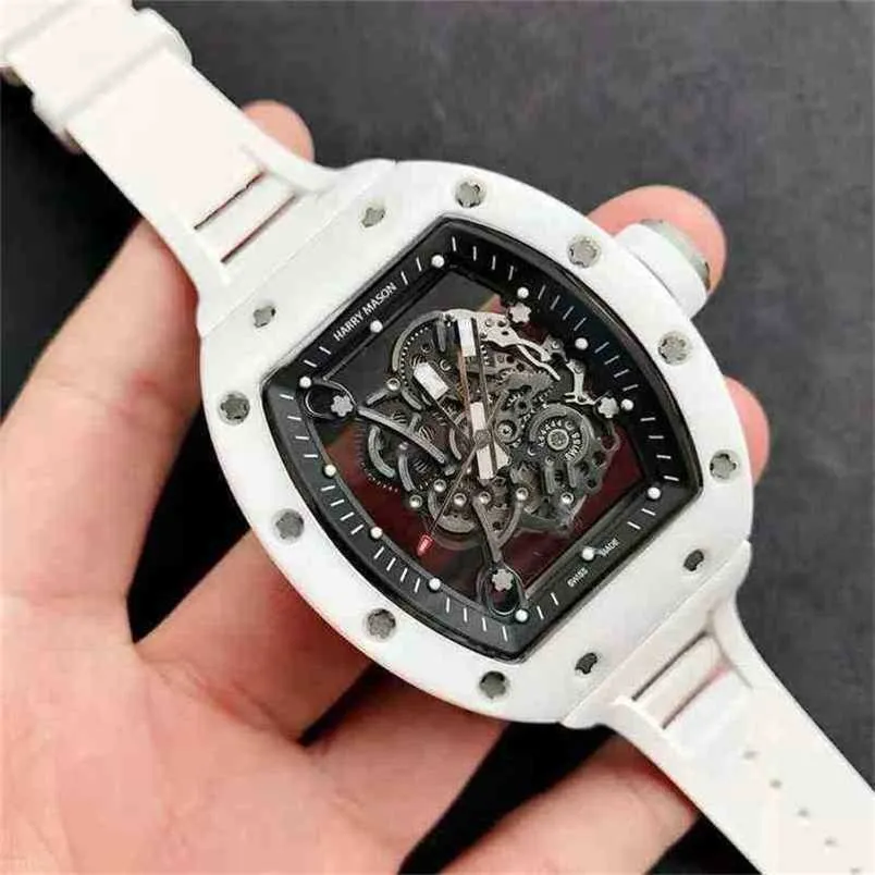 Bbr Factory RichasMille Luxe Top Qualité Montre-Bracelet Mécanique Montre Mécanique Montre-Bracelet Entièrement Automatique Mâle R Type De Baril Céramique Blanche Lumineux Waterpro