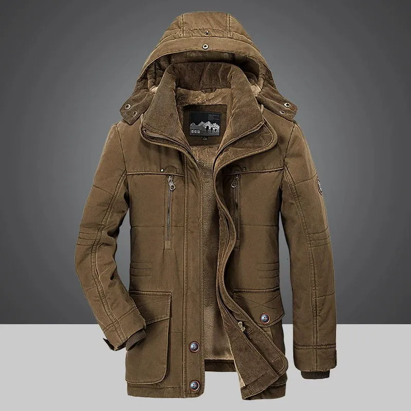 Herren-Daunenparkas, Parka, Outdoor-Herren-Winterjacke, plus Samt, dick, warm, mit mehreren Taschen, Jacken, solide Parkas, Herrenmantel, große Kleidung, 230926