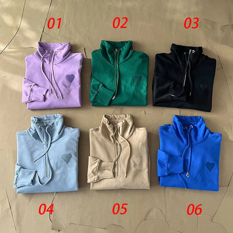 Paris mens hoodie lapel half pull hoodie women draw rope old hoodie embroidery love y2k hoodie fashion multi color choice