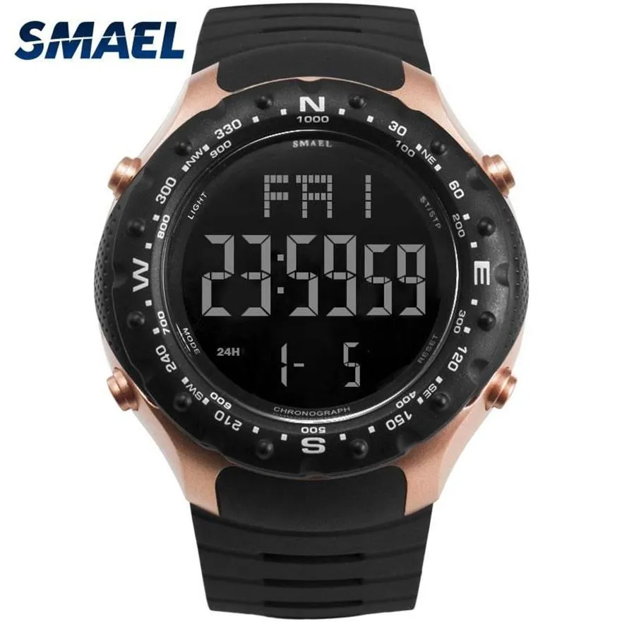 Mens Military Watches 50m Waterproof Relogio Smael Black Clocks Big Men Sport 1342 LED Digital WRSit Watch Wristwatches2360