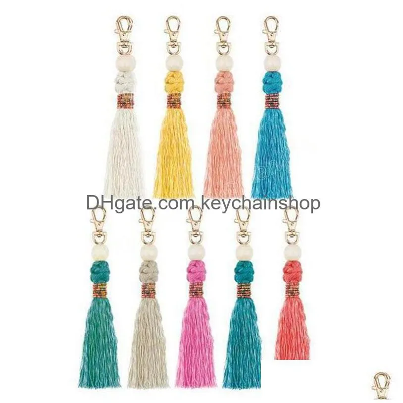 Key Rings Retro Diy Weave Tassel Bag Hangs Handmade Knot Beads Ring Holders Fashion Jewelry Drop Delivery Dhrd6