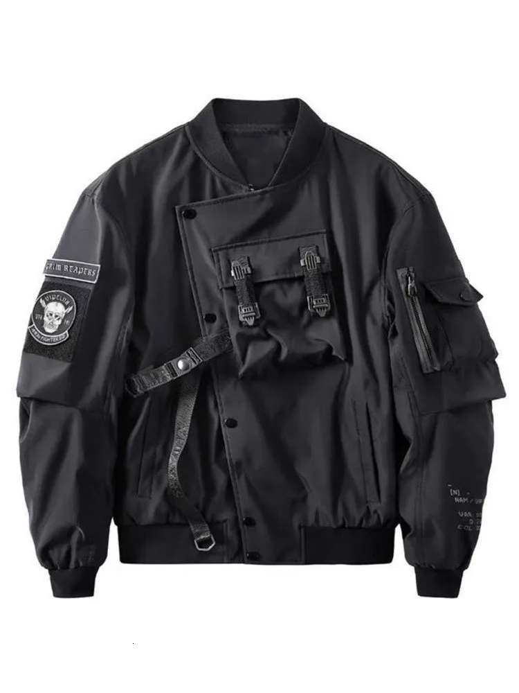 Kurtki męskie God of Death Bomber Jacket Chest Pocket Techwear Men Punk Hip Hop Tactical Streetwear Black Varsity Jerogi