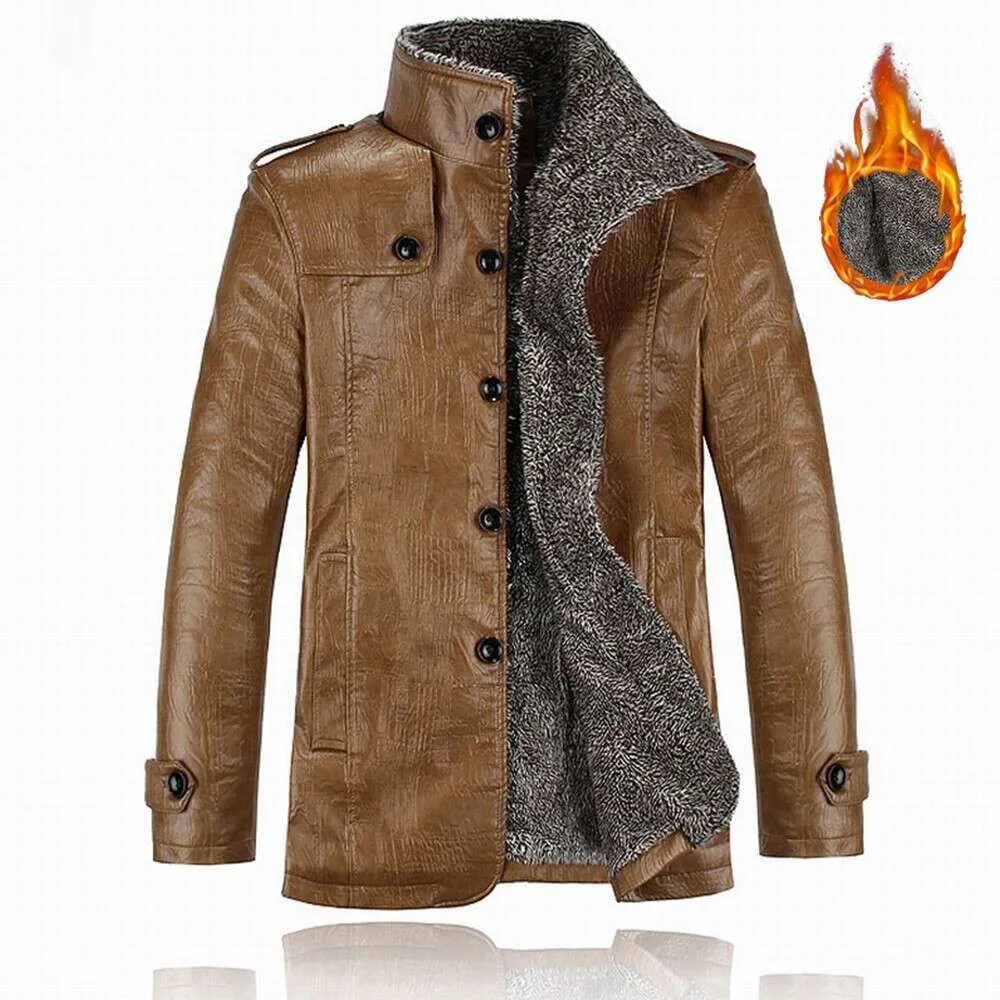 Warm And Fur Fleece Jacket Integrated Plush Overcoat Leather Lined Thickening Of Winter Coat Fur Trench Mens Thicken