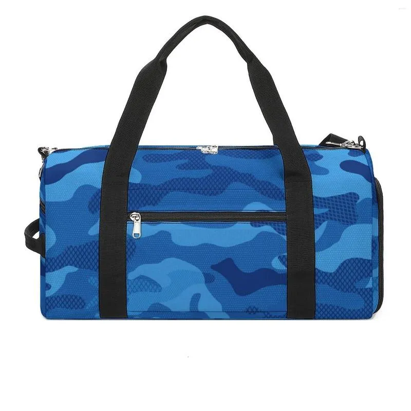 Sacos ao ar livre camuflagem azul saco de ginásio militar marinha camo oxford esportes com sapatos padrão de treinamento bolsa colorida fitness para homens