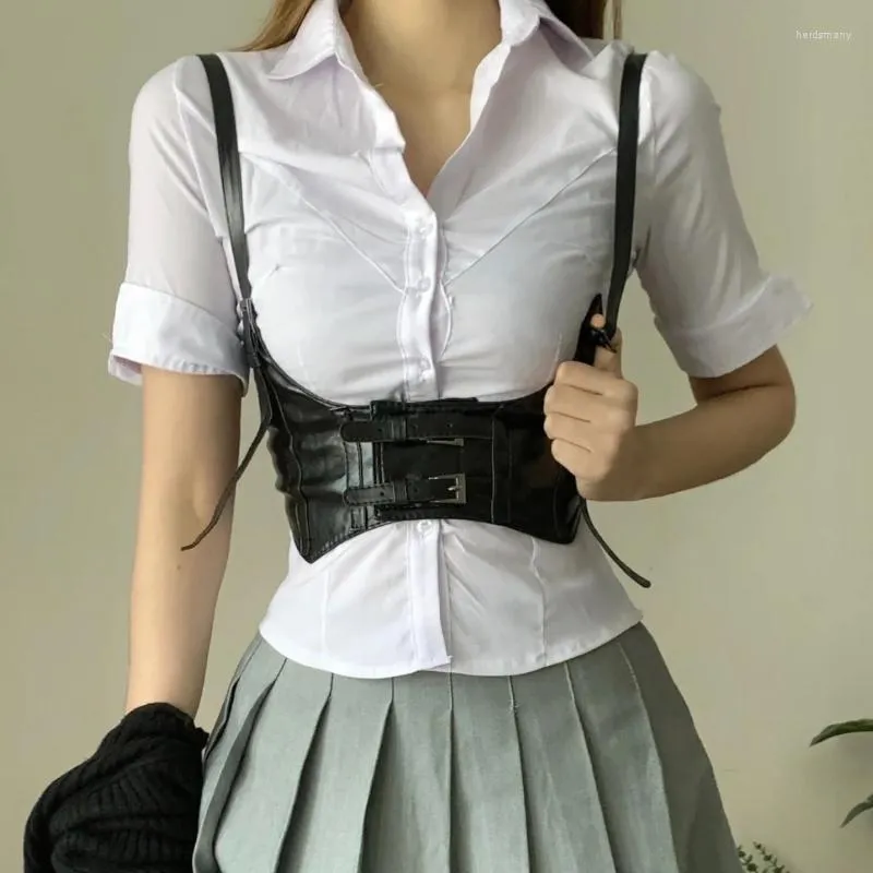 Kemerler Kadın Bel Kemeri Underbust Corset PU Deri Ayarlanabilir Punk Cummerbund Geniş Elbise Kostüm Bel Cand Cincher