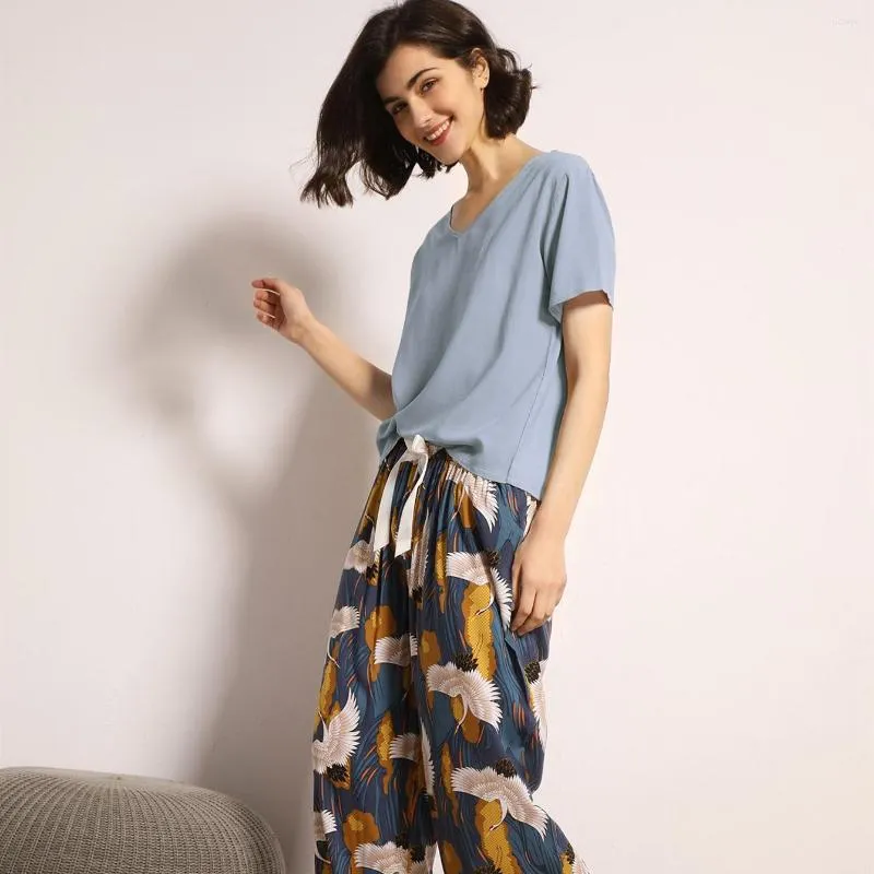 Damska odzież sutowa ru letnia piżama kategorie kobiety swobodne kwiatowe drukowane kontrastowe kolor piżamy blong spodni domowy