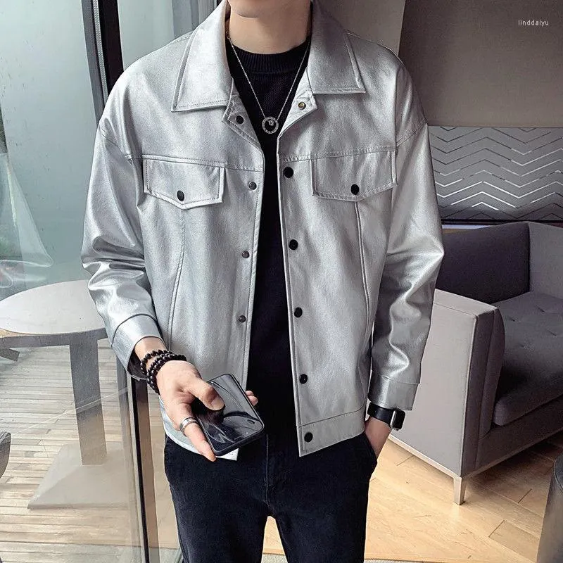 Men's Fur PU Leather Jacket Short Single Breasted Simple Wind-proof Motorcycle Jackets Lapel Thicken Multi-pocket Classic Clothing