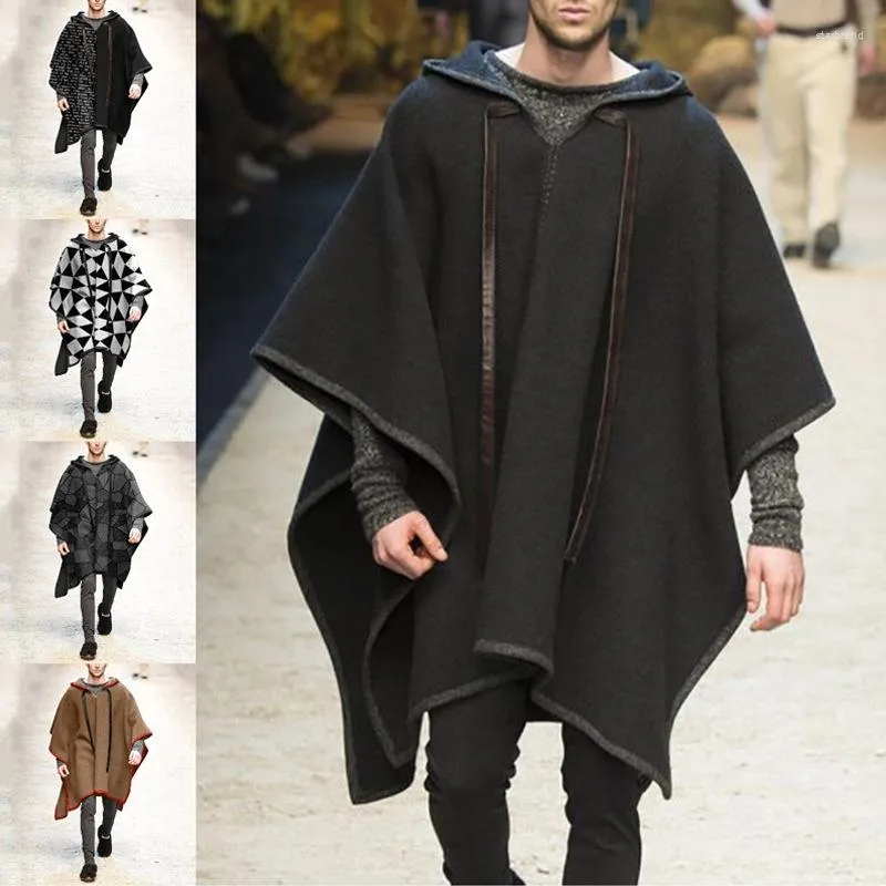 Männer Wolle 2023 Herbst Winter Männer Frauen Schal Jacken Vintage Nationalen Muster Gedruckt Woolen Poncho Mit Kapuze Mäntel Männlich Lose cape Outwear