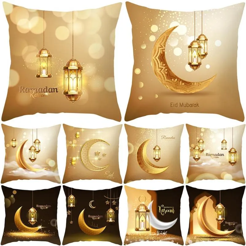 Cuscino Ramadan Festival Gold Moon Star Lights Copre cuscini decorativi in poliestere per divano 45X45 cm