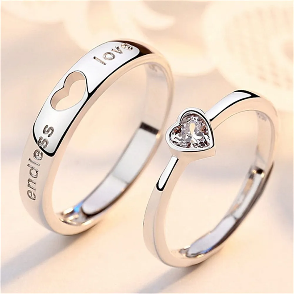 Anelli di nozze 2 pezzi di lusso zircone cuore coppia per donne uomini per sempre amore infinito anello di fidanzamento fascino gioielli di San Valentino 230926
