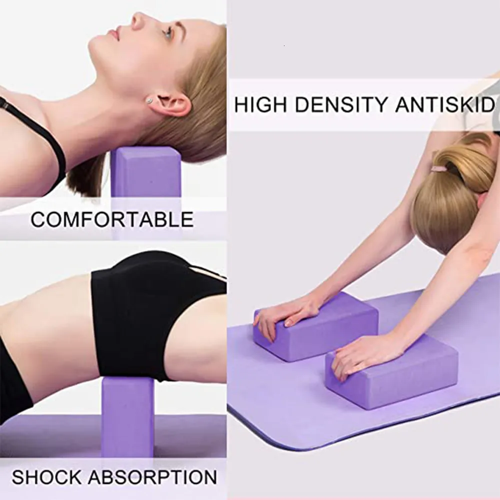 Lot 2 Blocs Yoga + 2 Sangles - Mousse EVA Antidérapante Haute Densité Pour Pilates