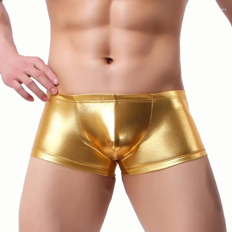 Onderbroeken 2023 Boxer Mannen Ondergoed Sexy Nachtclub Boxers Heldere Boxershorts Goud Zilver Groen Kunstleer Slipje Prestaties Onderbroek