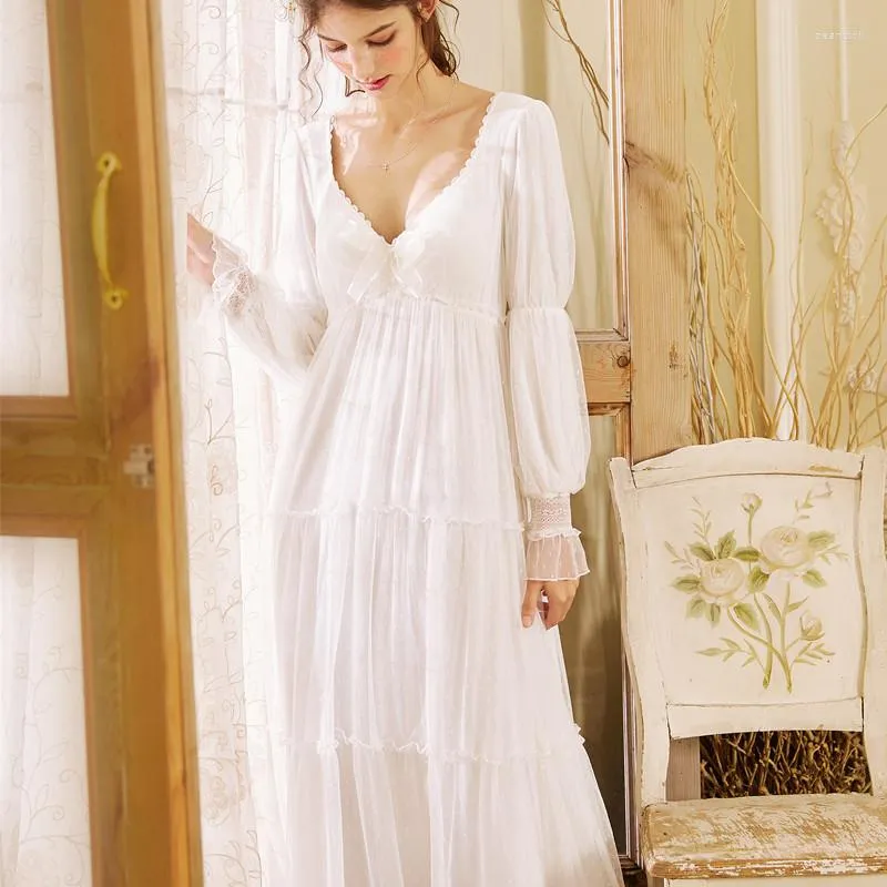 Kvinnors sömnkläder kvinna nattklänningar sömnskjortor långärmad klänning sömn lounge vit söt härlig nattkläder gravid