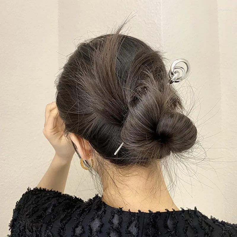 Hair Clips Korean Metal Ball Circular Sticks Women Silver Color Hollow Long Hairpin For Headwear Wedding Jewelry Party Gift