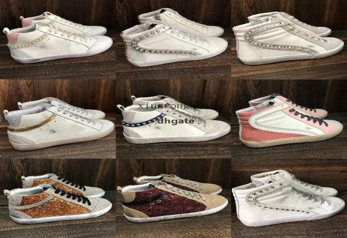 2024 Diseñador Mujer Zapatilla de deporte Italia Marca Mid Slide Star Zapato Negro Leopardo Estampado Rosa Oro Brillo Clásico Blanco DoOld Sucio Hola Goldens Zapatos casuales Mocasines