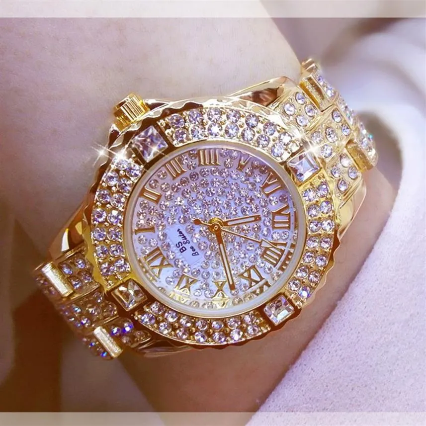 Kadın İzler Elmas Gold Watch Ladies Bilekleri Lüks Marka Kadın Bilezik Saatleri Kadın Relogio Feminino 220308275K