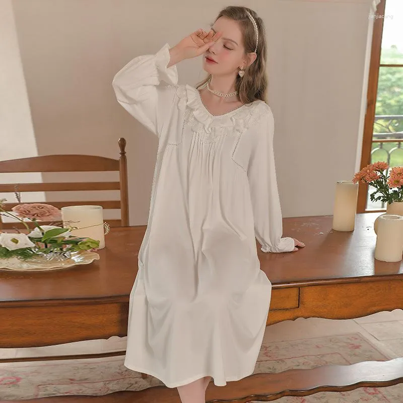 Womens Sleepwear Autumn Winter Cotton Nightgown Victorian Vintage Lace V  Neck Night Dress Solid Color Nightdress Princess Nightwear From  Jianjiacang, $17.86