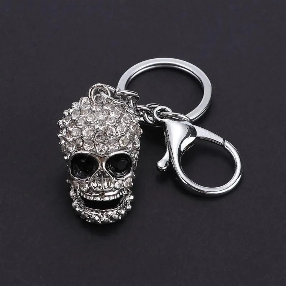 Keychains European And American Style Skull KeyChain Big Crystal Purse Bag Ornament Car Key Accessories Men Women Fashion Pendant220w