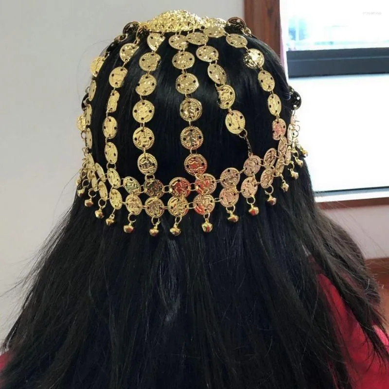 Scene Wear Bell Belly Dance Tiara Metal Costume Hat Women Girls Coined Head Cap för nattklubb Thailand/Indien/Arab Party