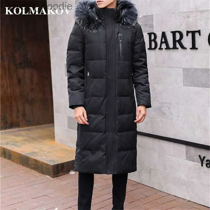 Herrarna Down Parkas Kolmakov New Men's Down Jacket Winter X-Long Parkas Stor storlek 6xl Mens Hooded Coats Black Army Green Down Jackets L230926