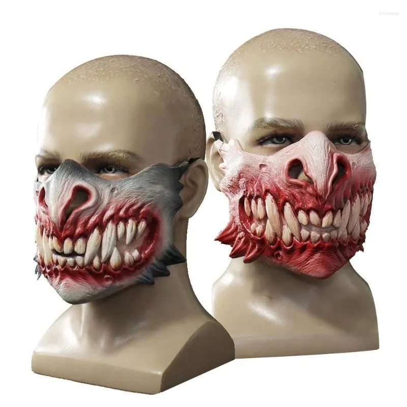 Party Supplies Zombie-Maske mit scharfen Zähnen und Reißzähnen, gruseliges Monster, aus Latex, Halbgesichtsmasken, Halloween-Kostüm, blutrünstiger Dämon, COS-Requisite