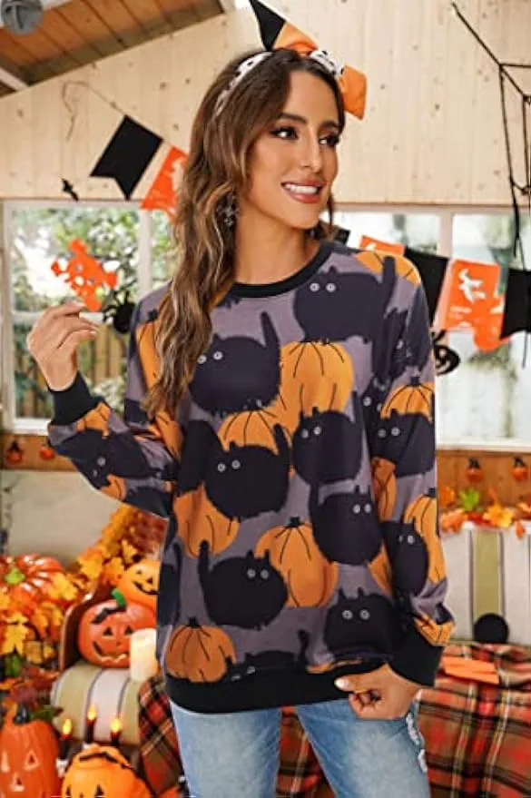 Sweatshirt Halloween Chaton Dans Citrouille – Mignon & Effrayant – Pull Oversize Pour Hommes Et Femmes – Amoureux Des Chats